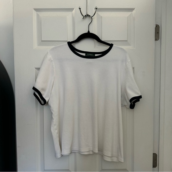 Ralph Lauren Contrast Trim Ribbed Tee - Picture 1 of 4